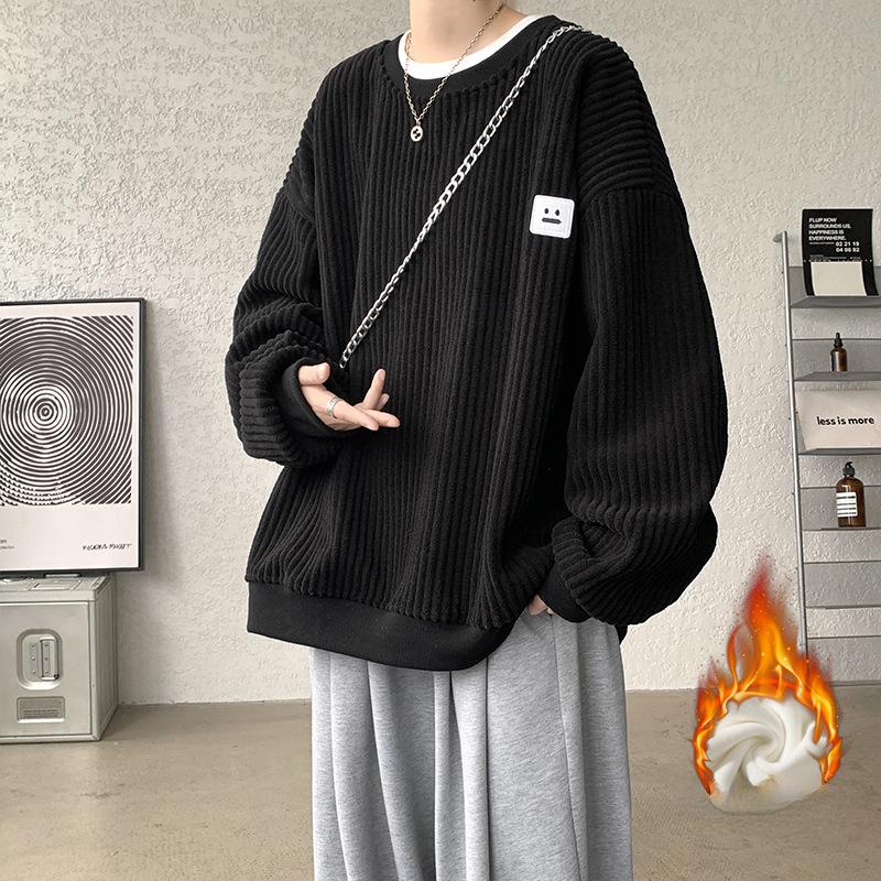 

Вельветовый свитер с круглым вырезом для мужчин, осенне-зимняя модная брендовая молодежная свободная бархатная утолщенная футболка с длинными рукавами для пар, мужская M