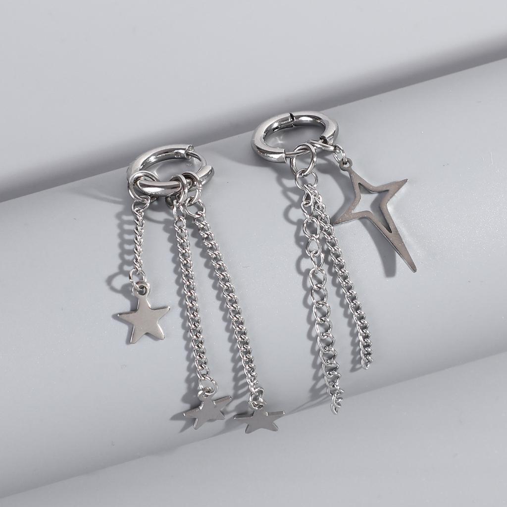 New Simple Retro Metal Earrings Tassel Star Cross Stainless Steel Earrings Earclips Ear Accessories Women