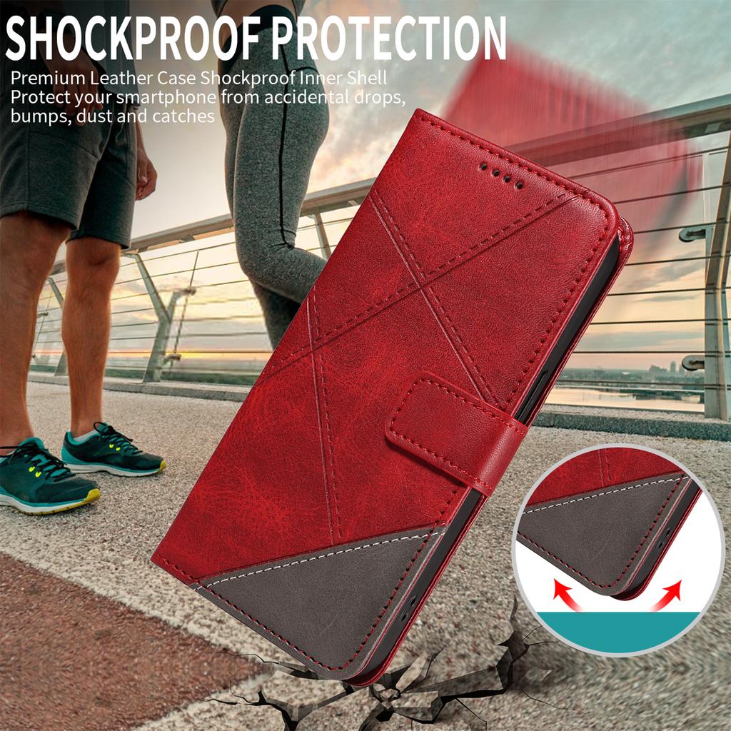 For iPhone 17 Pro Leather Case Geometric Line Design Wallet Phone Cover with Wrist Strap