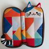 Cute 3D Cat Shaped Pouch Patchwork Pencil Case Portable Stationery Storage Bag
