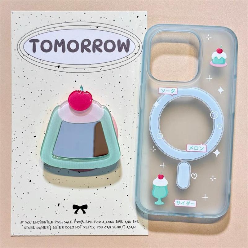 Koreański słodki kreskówka Etui na telefon Apple Magsafe Tok do iPhone 15 13 14 16 Pro Max Lody lustrzane magnetyczny uchwyt czyste etui