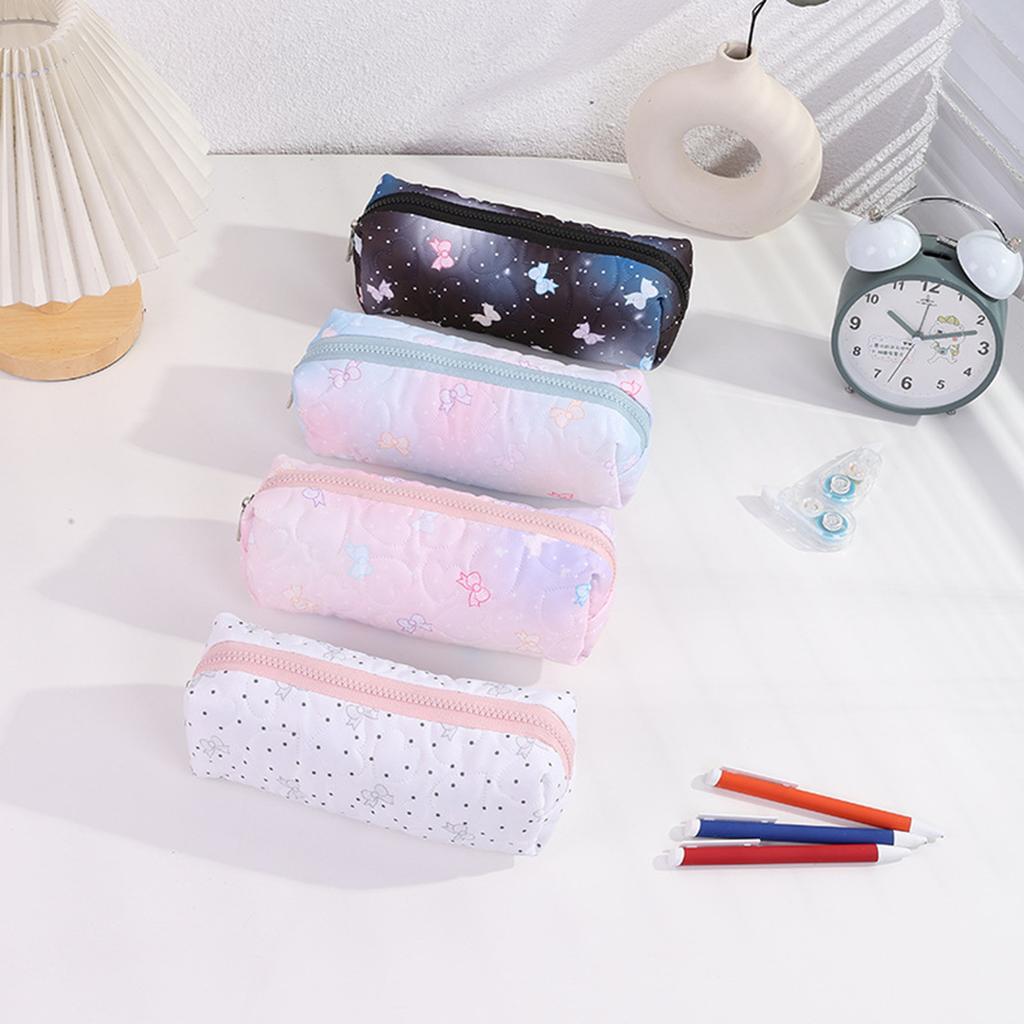 1PC Bowknot Print Pencil Case, Creative Starry Sky Style Portable Zipper Desktop Stationery Storage Bag, Cute Gift for Friends