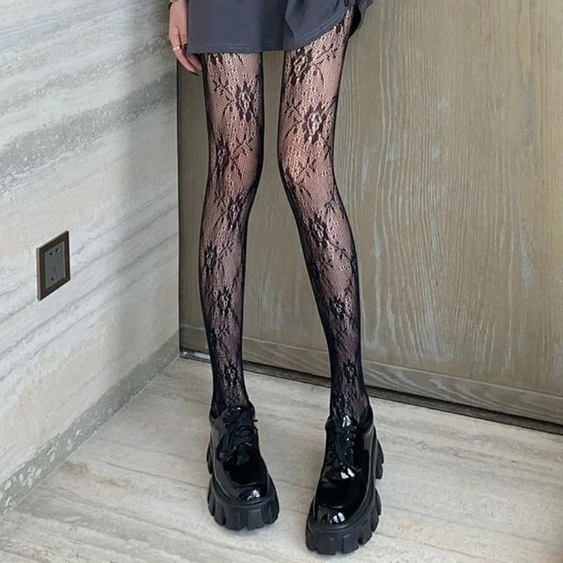 Mesh Fishnet Stockings Women Tights Lingerie Sexy Lace Floral Thigh High Stockings Pantyhose Jk Lolita Stocking Tights Pantyhose