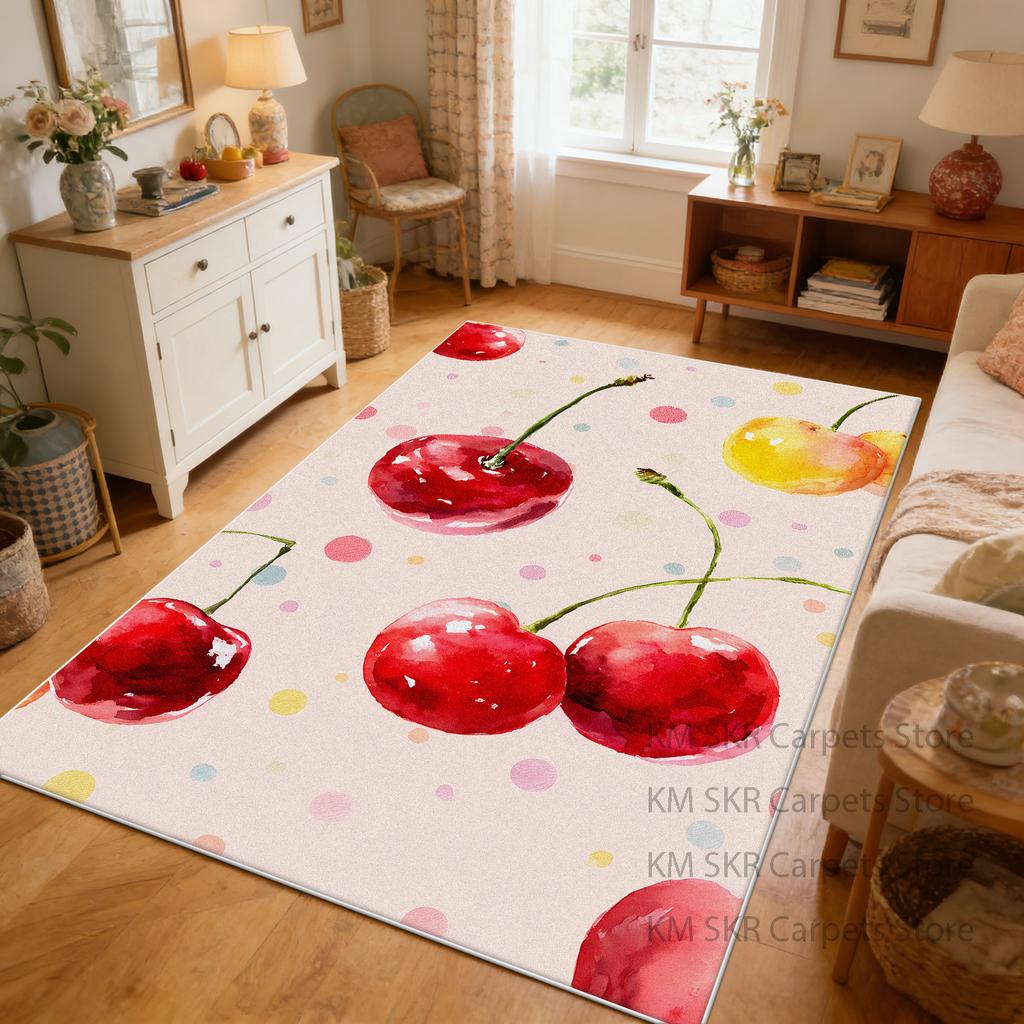 Ins Modern Red Cherry Large Living Room Rug Decoration Washable Non-slip Bedroom Study Carpet Soft Fluffy Parlor Sofa Floor Mats