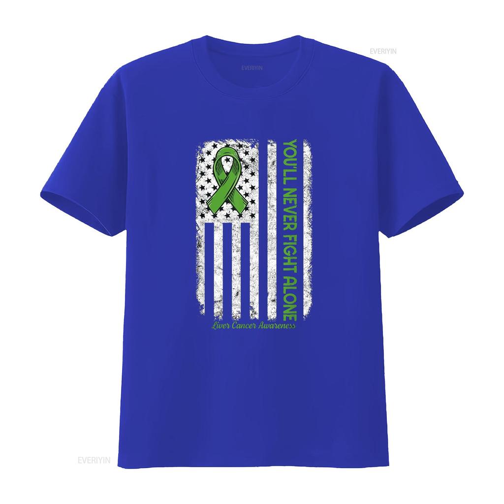 You Ll Never Fight Alone Flag Green Liver Cancer Awareness T Shirt Vintage Washed Versatile Breathable Stretched Casual Stylish