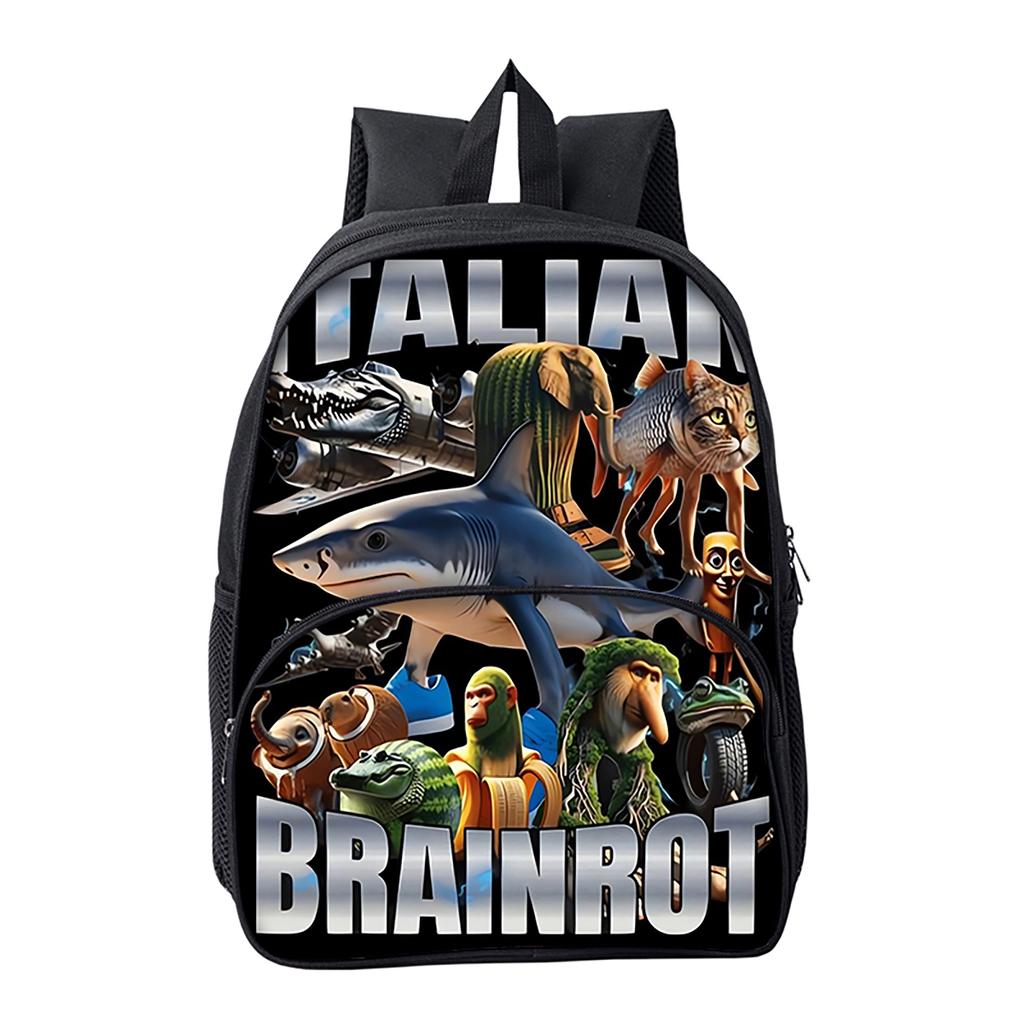 Hot Italian Brainrot Print Round Front Pocket Backpacks for Boy and Girls Best Gifts 2D Flat Cartoon School Bag for Children
