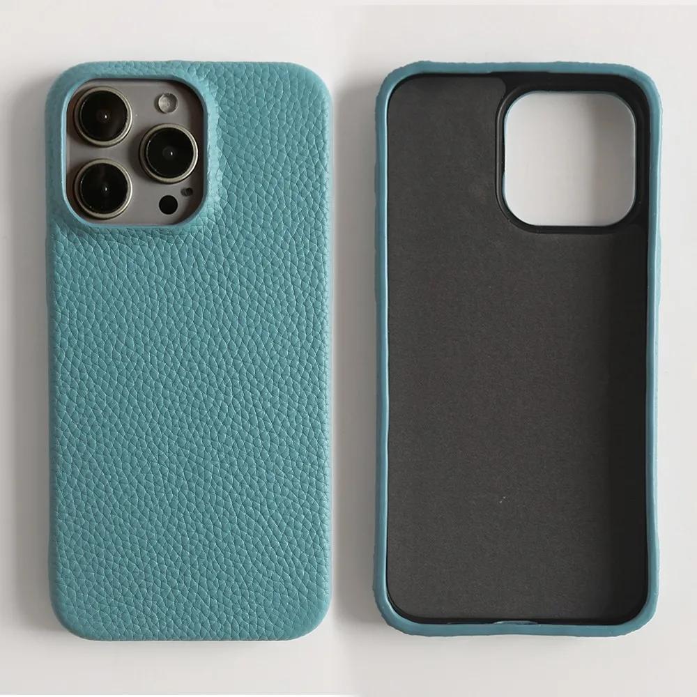 Full Grain Wrapped Genuine Leather Phone Case For Iphone 16 Pro Max Cases 15pro 14Pro  Back Cover Shockproof Cases Coque