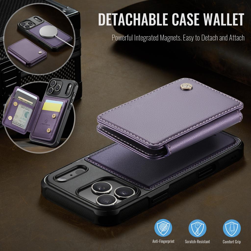 For iPhone 17 Pro Max Case JEEHOOD J05 Leather Mobile Cover with Detachable Magnetic Card Bag