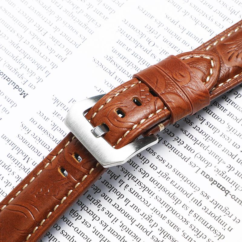 Vintage Crazy Horse Genuine Leather Watch Strap 22mm, Embossed Top Layer Cowhide Sport Band for Panerai