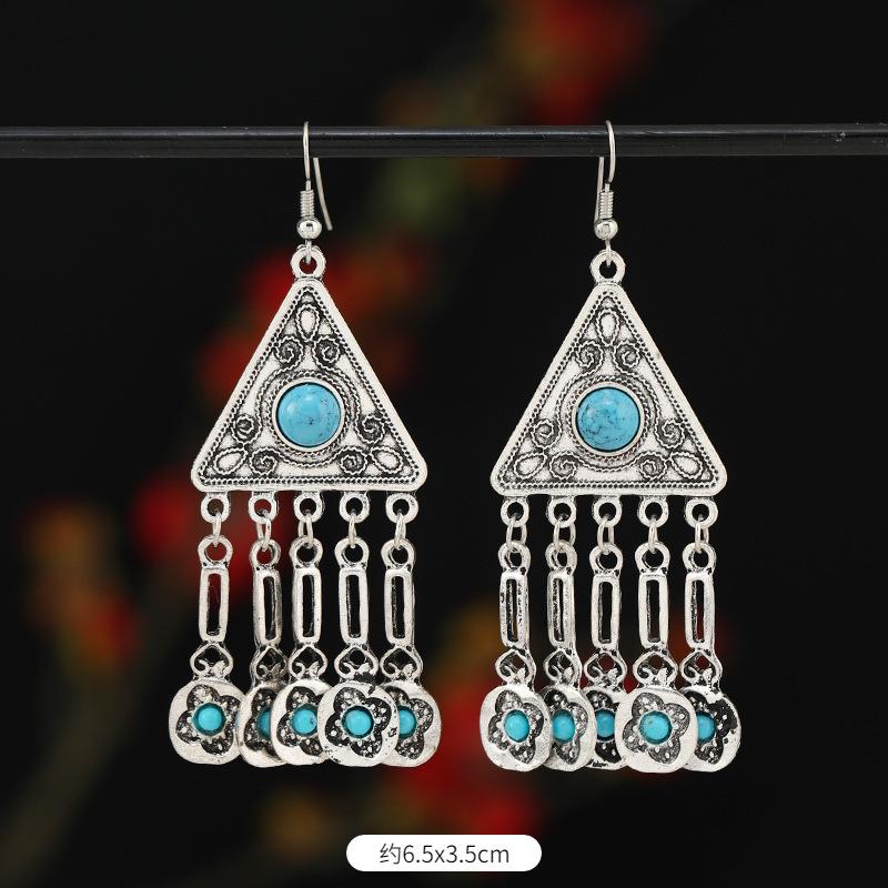 Retro Exotic Ancient Silver Coins Tassel Earrings Women's Long Personalized Earrings Niche Earrings