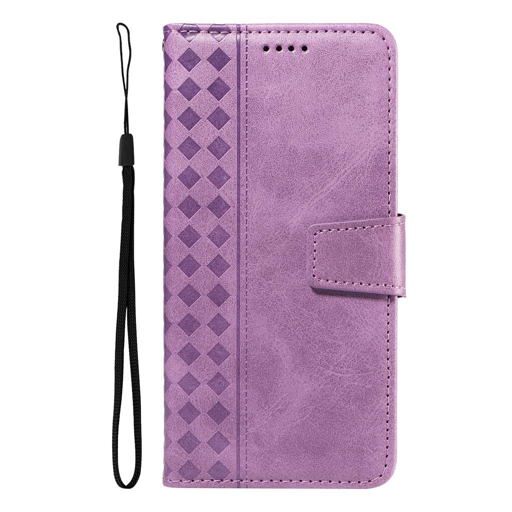 For Samsung Galaxy A56 5G/M56 5G Leather Case Wallet Stand Grids Imprinted Phone Cover with Strap