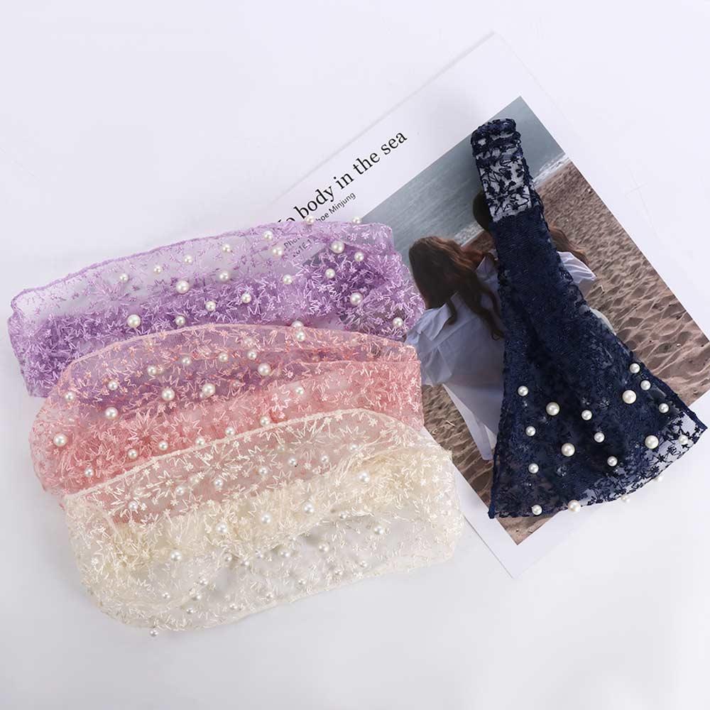 Design Pearls Organza Headband Women Hair Accessories Wide Side Hairband Korean Style Hair Wear