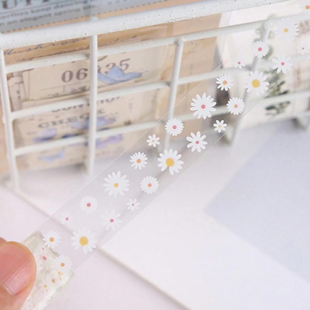 5 Rolls Of 1.8" * 3.23" Cute Transparent Midsummer Daisy Decorative Stickers DIY Materials And Paper Tapes