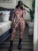 Leopard Print Zipper Jumpsuit - Trendy Euro-American Fashion for Women