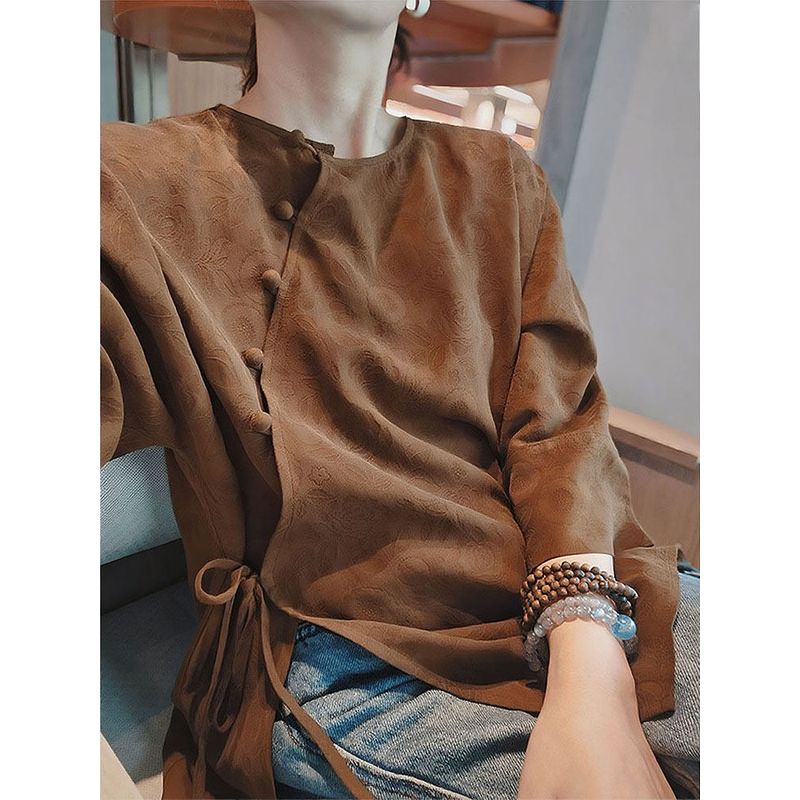 

Women s Clothing, National Style Tops, Zen-Inspired, High-End, Exquisite Tang Suit Shirts, Jackets, Blouses for Women, 2026 Spring New Collection Brown Shirt S