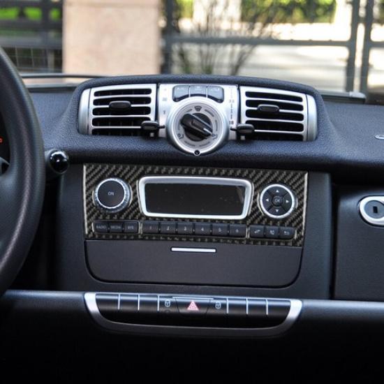 Black Multimedia Button Panel Carbon Fiber Sticker For Benz Smart Fortwo 2011-15
