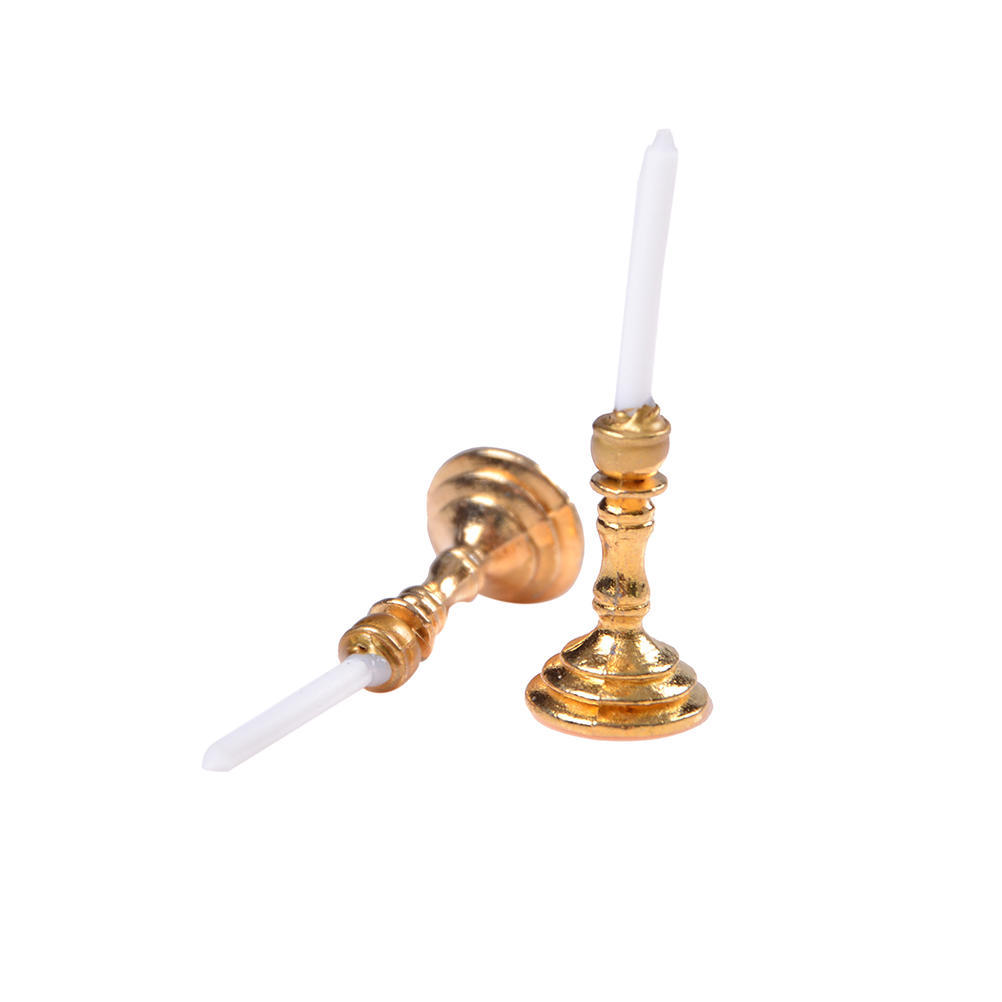 1  Pair Of 1:12 Dollhouse Miniature Candlesticks White Candles