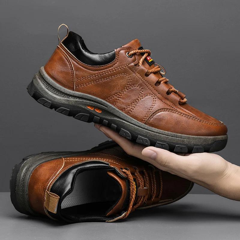 

Модные походные ботинки из искусственной кожи для горных походов, мужские скальные туфли, нескользящие дышащие кроссовки, спортивная обувь для горного спорта на открытом воздухе, повседневная обувь 38 коричневый