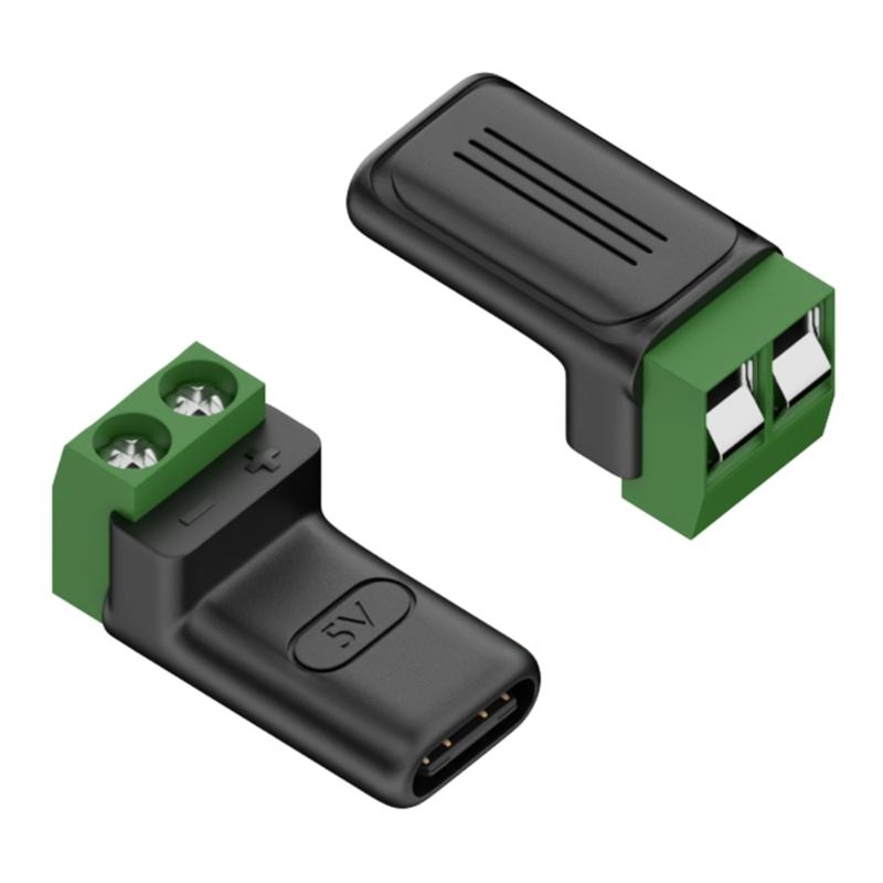 2 Pack Type C Male Female Adapters with Green Terminal 5V3A Fast Charging Plastic Texture for Electronics Toys LED Lights