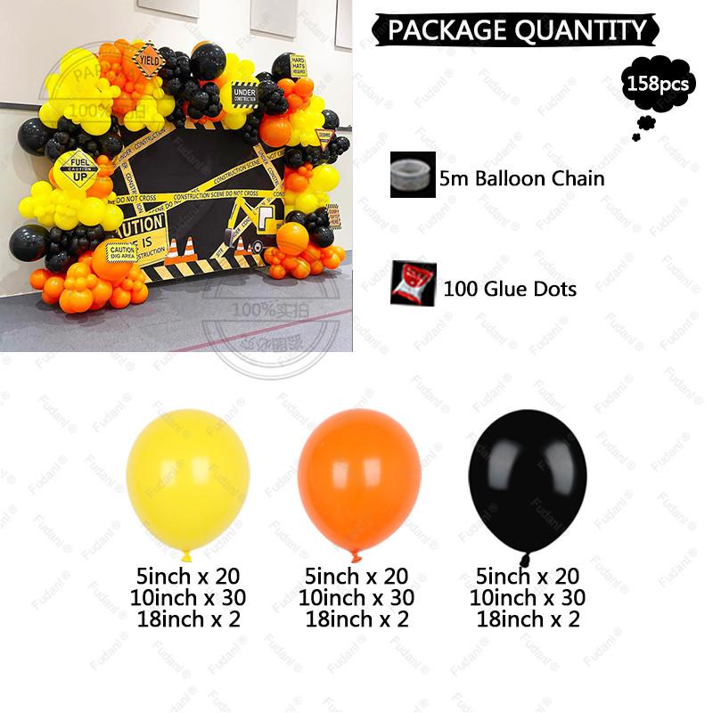 158Pcs Orange Yellow Black Latex Balloon Kids Birthday Balloon Garland Arch Kit Construction Engineering Birthday Party Decor