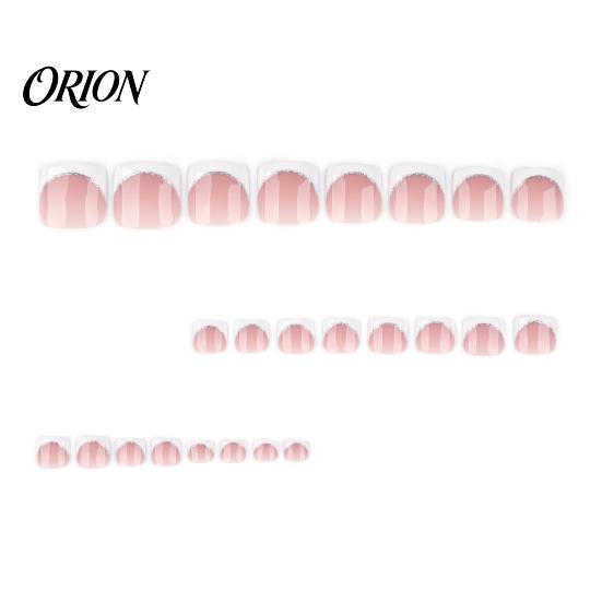 Press-on Toenails 24Pcs French Tip Nude Press on Toenails, Short Square Glitter Women Stick-on Pre-made Toenail Sets Fake Nails, Glue False Toe Nails 24PCS