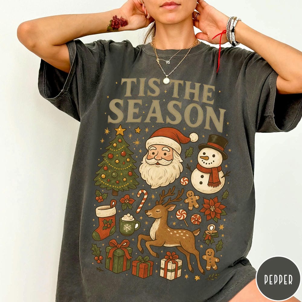 Women Vintage Christmas Comfort TShirt Dark Academia Tis the Season Santa SnowUnisex Graphic Crewneck Unisex Y2K Top Streetwear