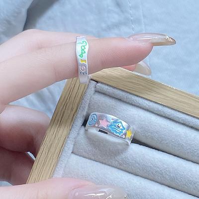 Painted Dinosaur Enamel Open Ring Women'S Niche Design Cute Contrasting Index Finger Ring Adjustable Stacking Ring