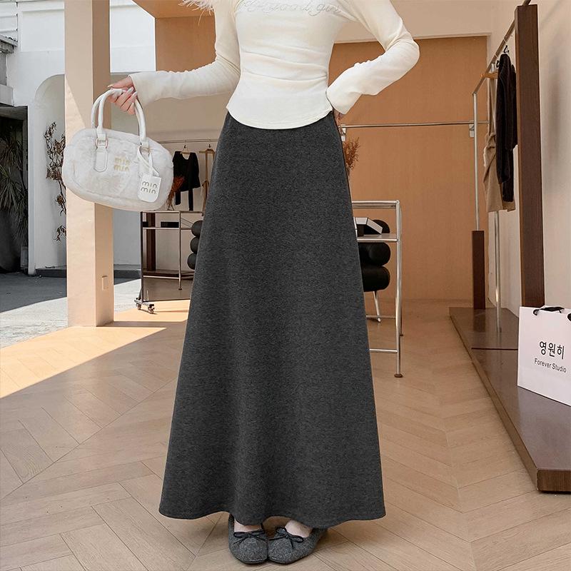 High Waist Woolen A-Line Skirt with Velvet Lining - Slimming, Versatile, Mid-Length for Autumn/Winter