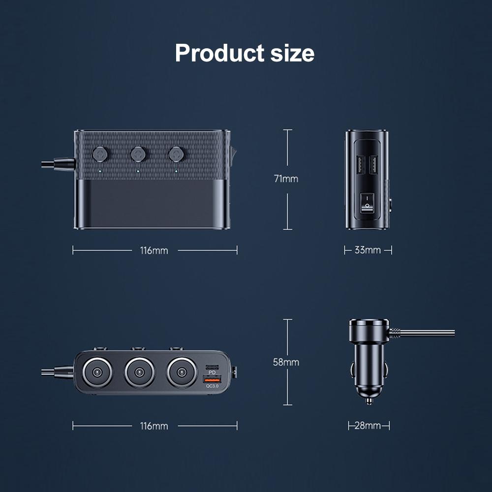 7-in-1 128W Car Charger Adapter PD QC3.0 Socket Splitter C28 Conversion Plug Quick Charge Adapter Acesssories