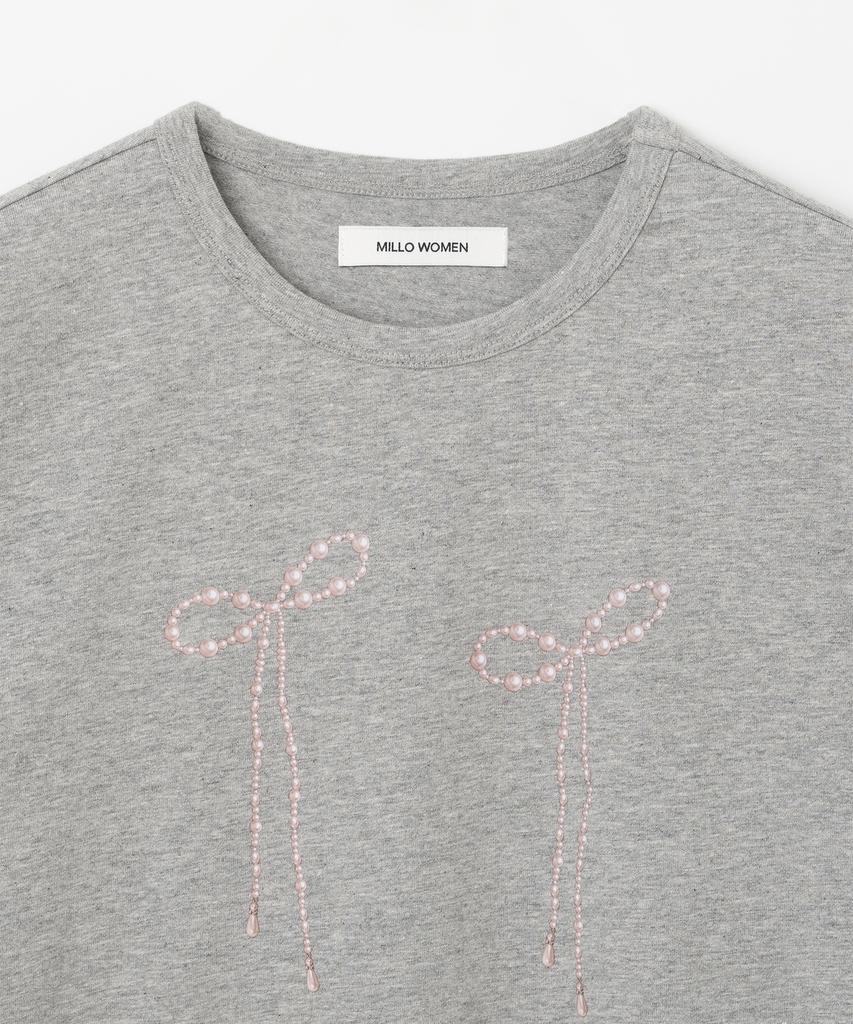 MILLO WOMEN Pearl Ribbon T-Shirt [Melange Gray]