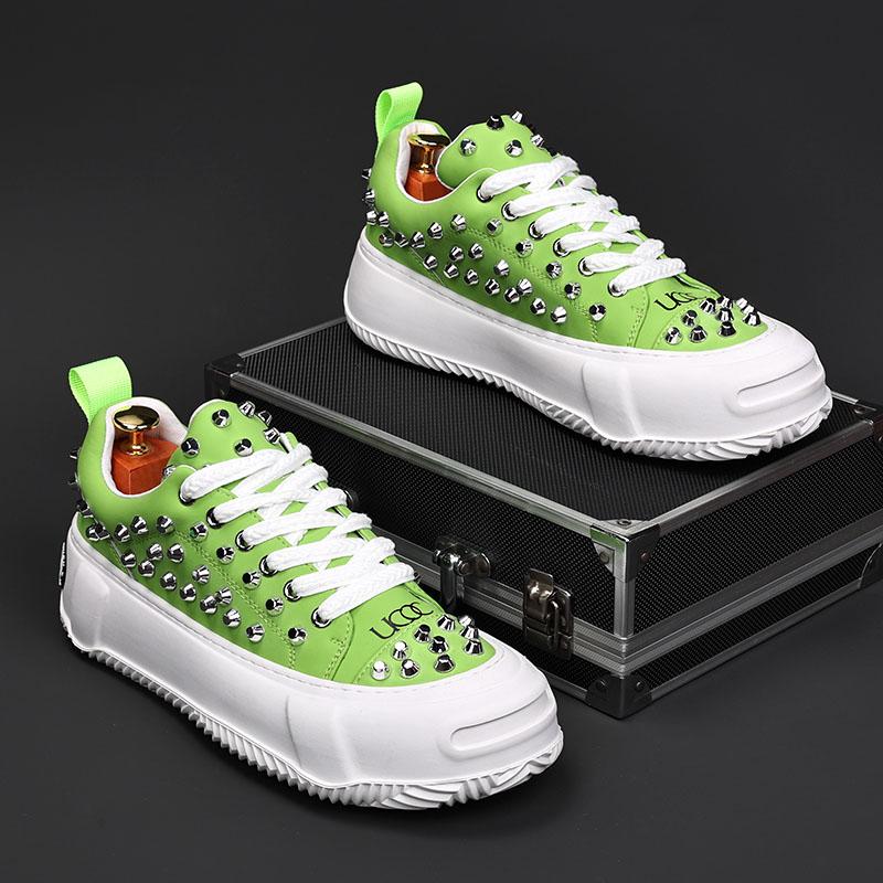 Luxury Designer Men's Punk Rivet Thick Bottom Lace Up Shoes Causal Flats Moccasins Male Rock Hip-hop Walking Sneakers