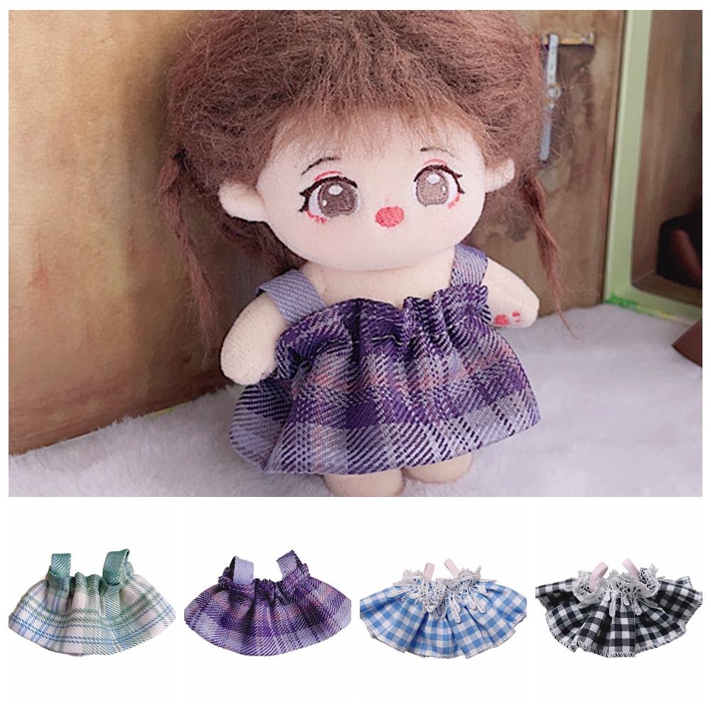 Lace Doll Clothes Dress Grid Plush Toys Clothes Toy Outfit 10cm Cotton Doll Clothes  Children Gift