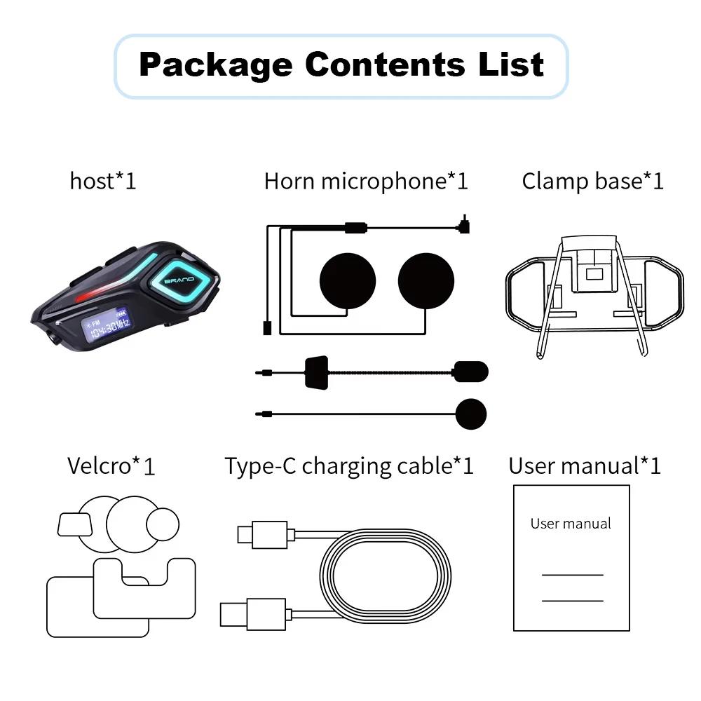 K08 Универсальная гарнитура для мотоциклетного шлема, Hands-Free звонки, Bluetooth 5.4, Водонепроницаемость IPX8, FM-радио, 2-в-1 Микрофон, Беспроводные наушники чёрный