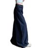 Dark blue small wide-leg jeans women's summer retro loose and thin high-waisted straight casual floor-mopping trousers