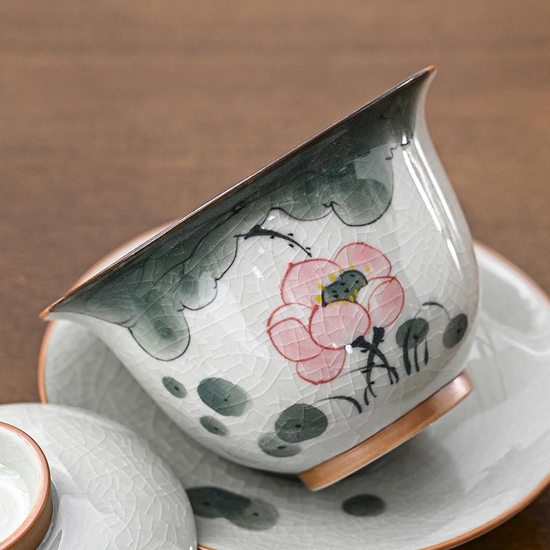 160ml Hand-painted Lotus Ceramic Tea Tureen Covered Bowl Handmade Porcelain Gaiwan Teacup Household Tea Bowl Chinese Teaware