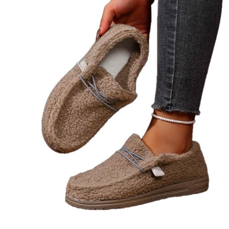 Women's Fleece-Lined Slip-On Snow Boots, Flat Casual Warm Winter Shoes, Comfortable Plus Size Footwear