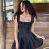 GMXIA Summer Temperament Square Collar Wooden Ear Edge Fishbone Corset Dress Women