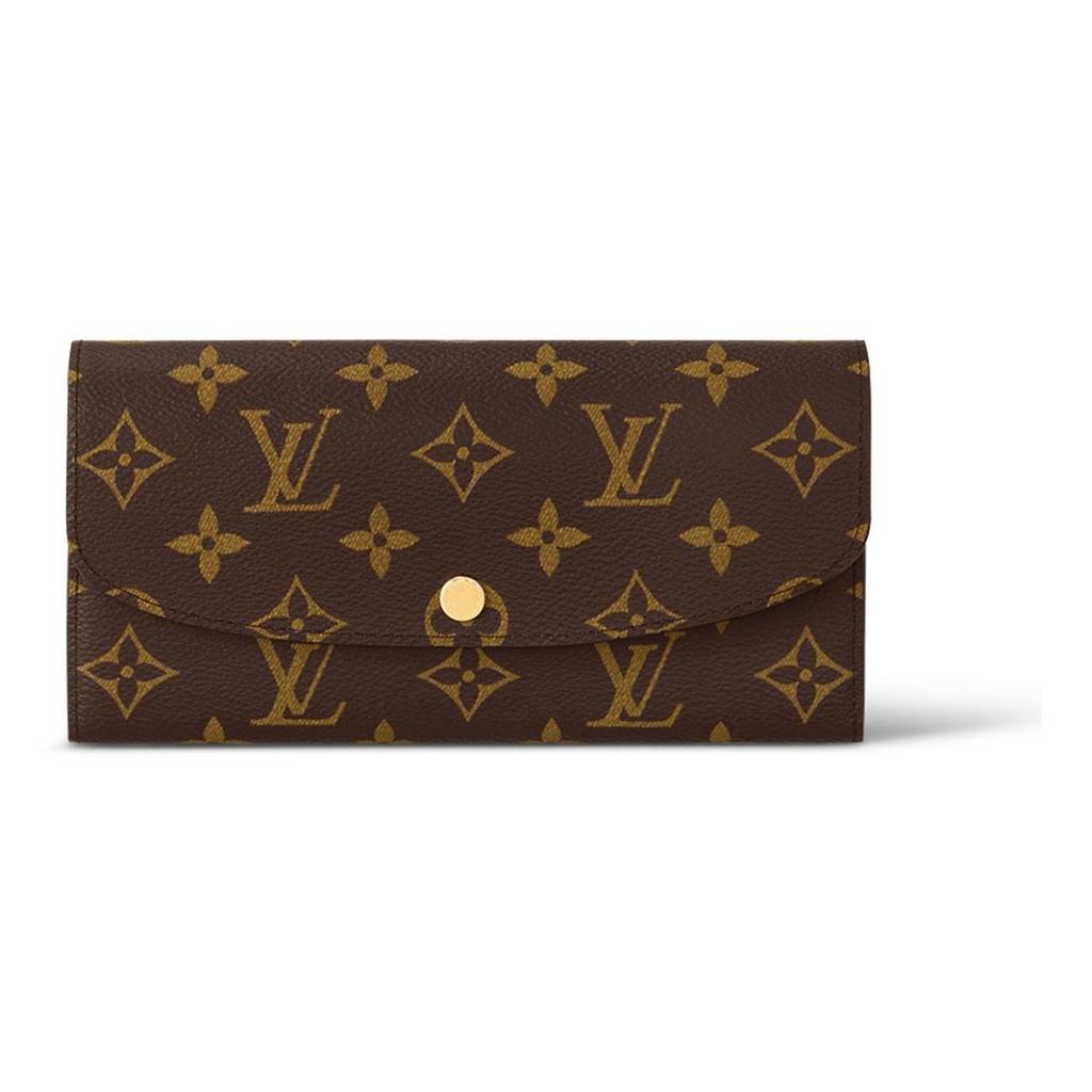 Louis Vuitton Emilie Buchstabenlogo Print Druckknopfverschluss Canvas Patchwork Lederbesatz Geldbörse Damen rosarot