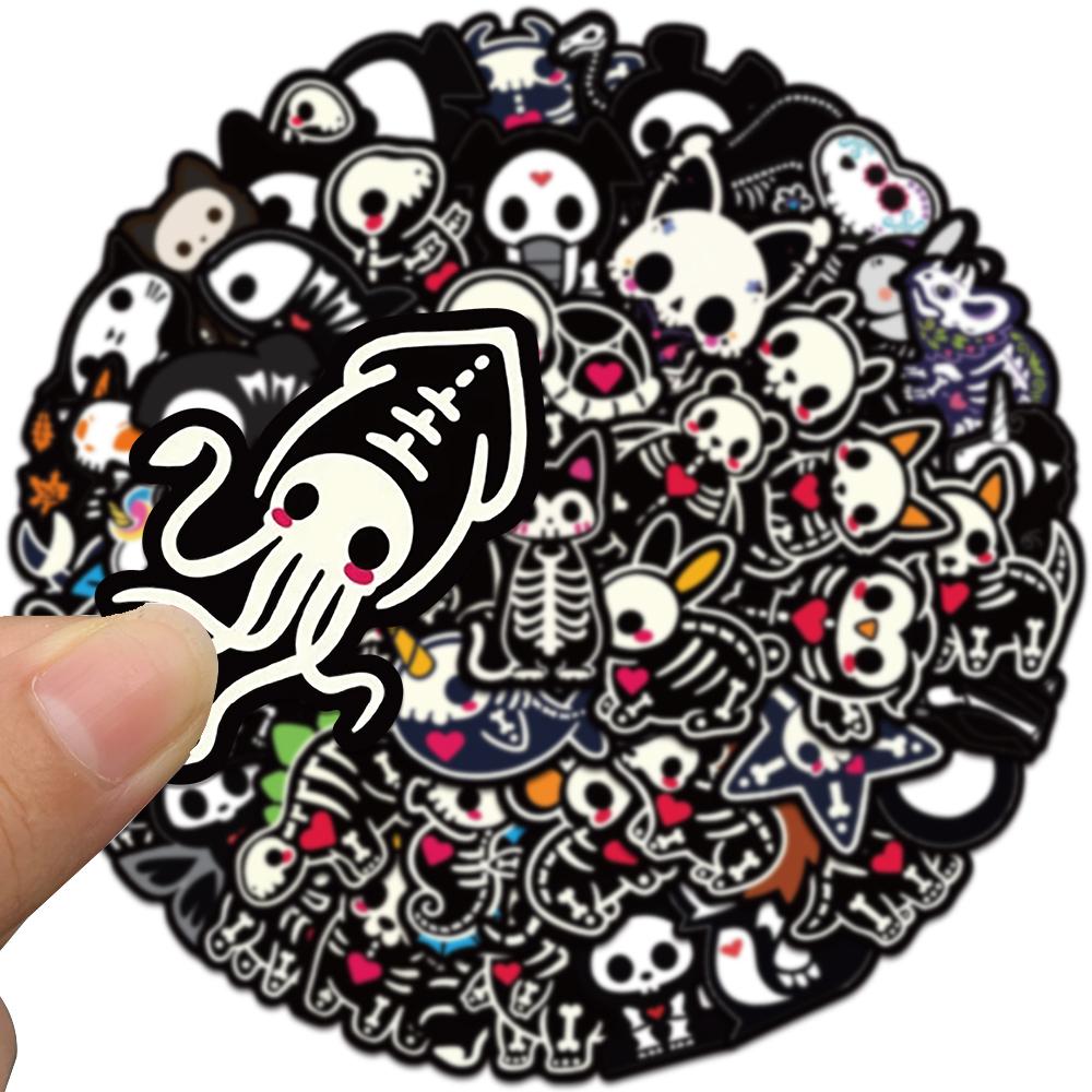 50Pcs Black White Animals Skeleton Skull Graffiti Stickers Diy Motorcycle Laptop Phone Helmet Car Stationery Bike Cool Decals