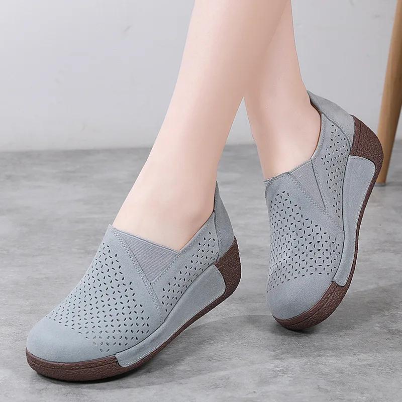 Fashion New Breathable Hollow Sports Shoes for Women Korean Casual Swing Platform Shoes Female Faux Suede Sandals Vintage