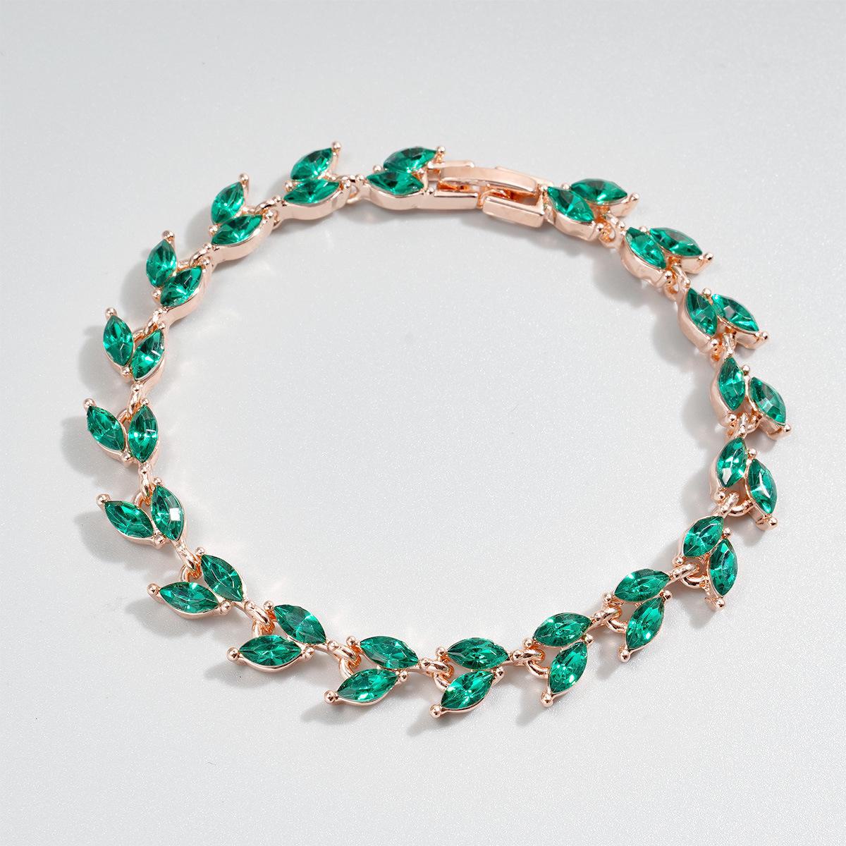 

Браслет из листьев ивы светло-зеленого циркония для женщин - европейский и американский стиль 5 розового золота
