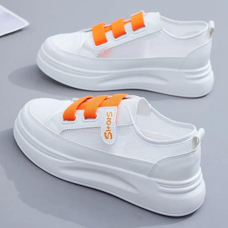 Mesh Leather Small White Shoes Women Thin Summer Hook&loop Street Fashion Shoes Women Thick-soled Sneakers