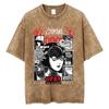 Unisex Washed Vintage Horror Anime Junji Ito Uzumaki Graphic T-shirt Men Women Manga Retro Oversized T Shirt Y2k Casual Cotton T-shirts