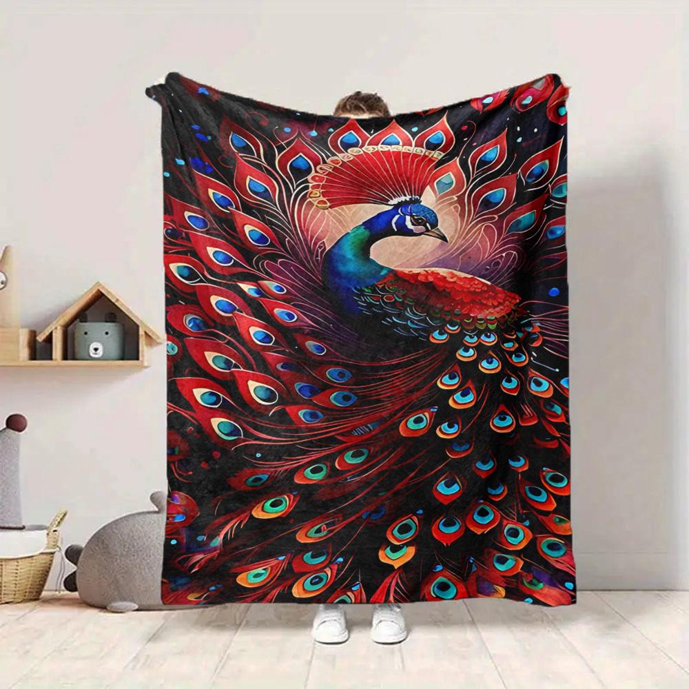 1pc Peacock Feather Blanket, Lightweight Flannel Fleece with Digital Printing, Soft Warm for Sofa, Travel, Camping, Office, Couch, Chair, and Bed, All