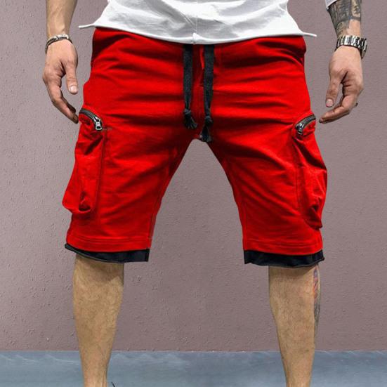 Cargo Shorts Elastic Waist Multiple Pockets Shorts Zipper Drawstring Streetwear Casual Knee Length Summer Shorts Male Clothes