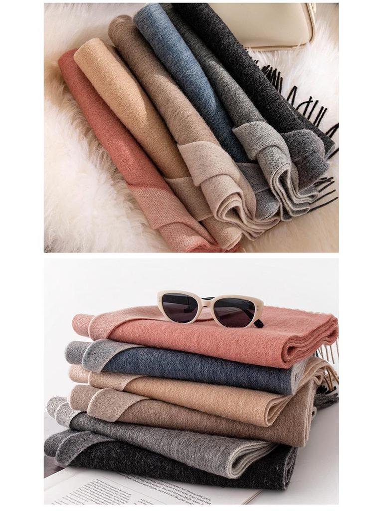 High-End Double-Sided 100% Lambswool Solid Color Scarf Shawl for Winter