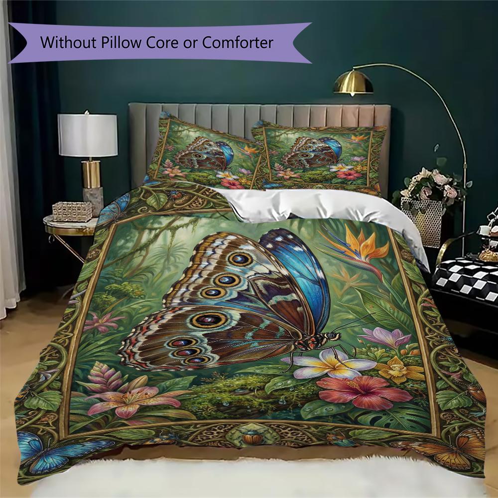 Butterfly Decoration Pattern Bedding Uilt Set Uilt Cover Pillowcase Home Decoration Birthday Gift (1 * Duvet Cover + 2 * Pillowcase Without Core)34