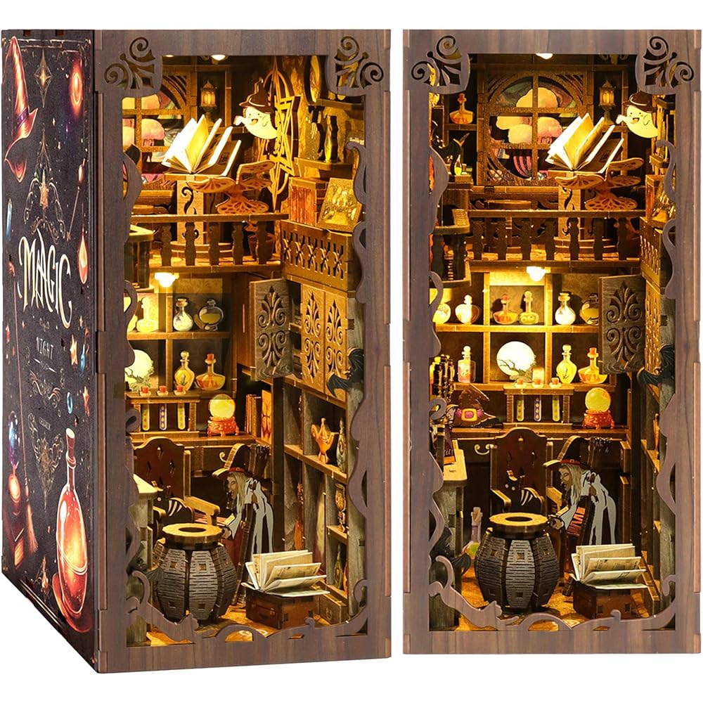 Magic Night Dollhouse Book Nook Kit Miniature DIY Wooden Craft for Adults and Kids Educational Gift