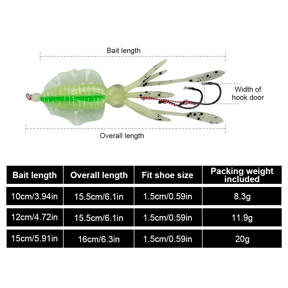 1PC 10/12/15CM Simulated Squid Lure Bait With Double Hook Sea Fishing Luminous Fake Bait Fishing Supplies