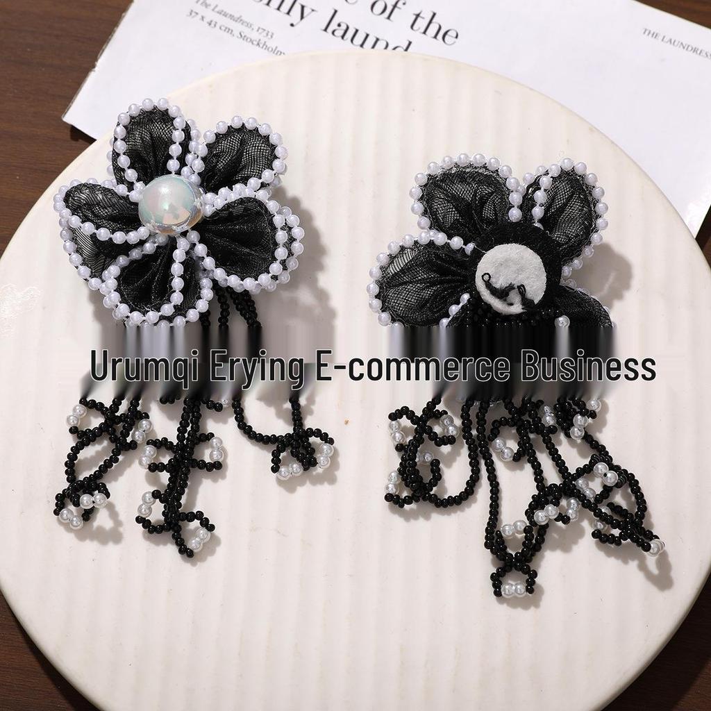 Korean Tassel Seed Bead Pearl Flower Earrings, Hair Clips, and Brooch Accessories